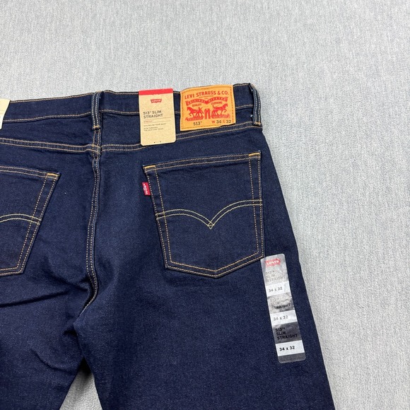Levis 513 Jeans Mens 34X32 Blue Denim Slim Straight Stretch Flex Dark Wash NWT - Picture 6 of 10